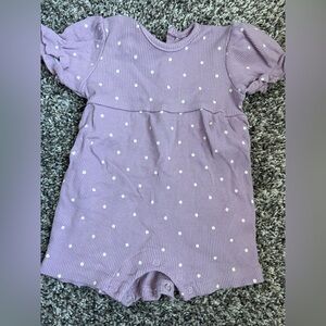 Purple and white polka dot baby girl romper